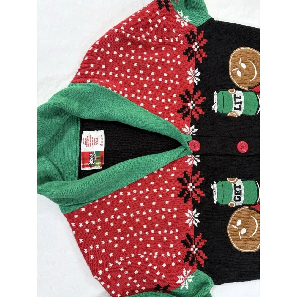 Spencer's Workshop Gingerbread Men Ugly Christmas Sweater Cardigan Get Lit Sz L